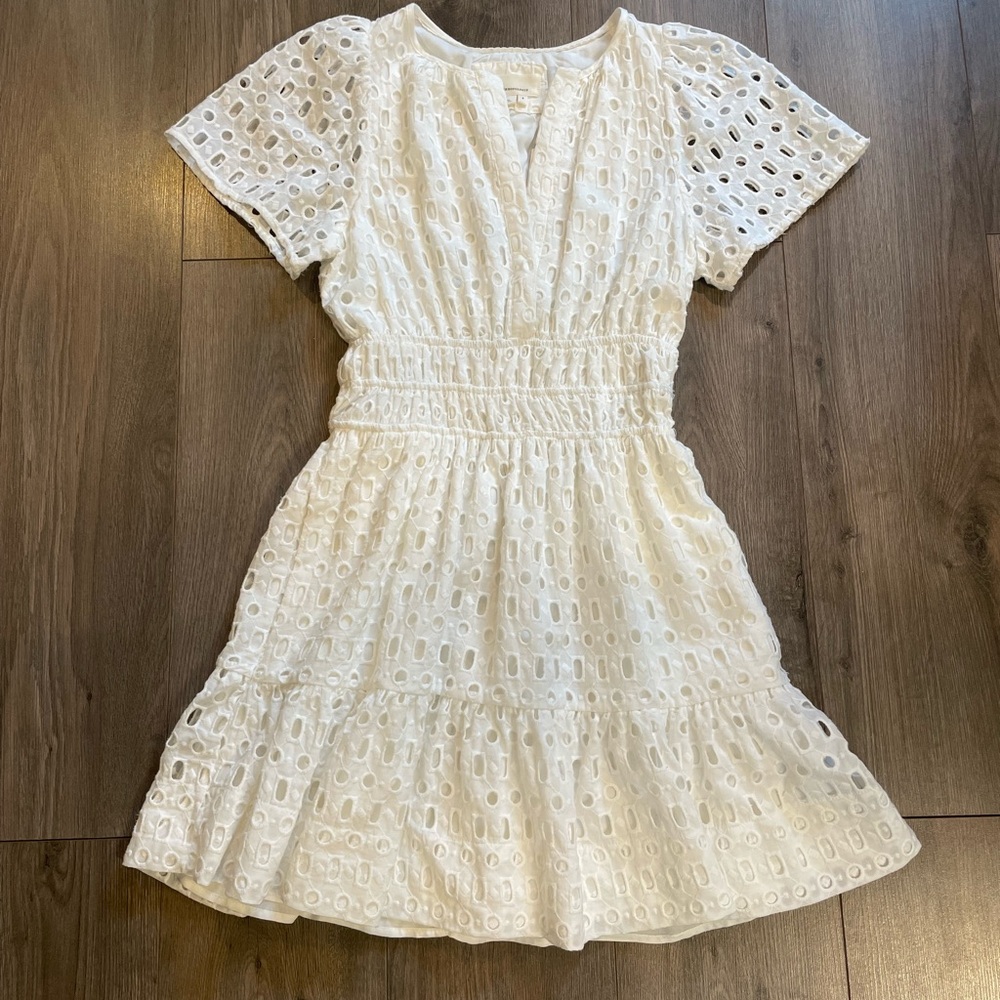 Anthropologie White Eyelet Mini Dress
